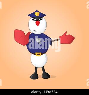 Snowman policeman with whistle showing gesture to stop and move to the right Stock Vector
