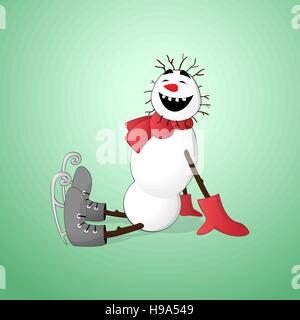 Laughing Snowman fallen on his back with figure skates on his feet Stock Vector