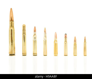 Bullet of 7.62 mm caliber isolated on white background with shadow ...