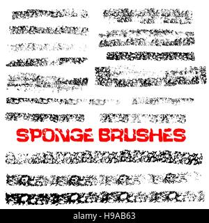 Black and white sponge print striped grunge brushes. Vector illustration Stock Vector