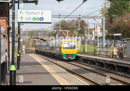 Train arriving at Alvechurch Station, bound for Redditch, Alvechurch, Worcestershire, England, UK Stock Photo