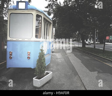 Croatia Zagreb, Sava road, Old tram.        Public space, open to the public. Located on the street in the city center. He drove through the streets o Stock Photo