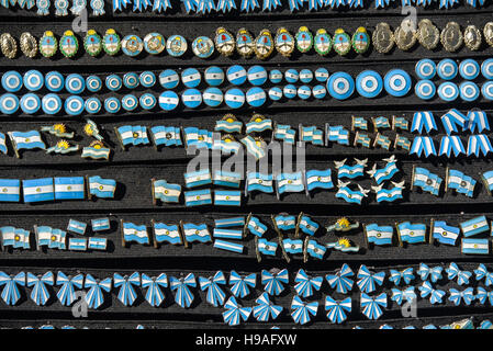 A lot of Argentine pins on black board at the Feria de Mataderos Fair sunday fair in Buenos Aires, Argentina. Stock Photo