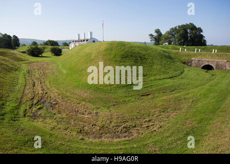 Earthworks at Fort Anne in Annapolis Royal, Nova Scotia, Canada. The fortress is a National Historic Site of Canada and overlooks the Annapolis River. Stock Photo