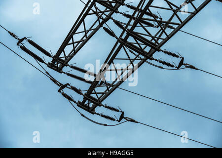 Power transmission high voltage with dramatic blue sky with clouds ...