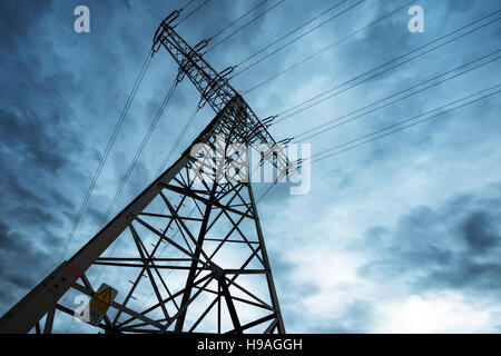 Power transmission high voltage with dramatic blue sky with clouds ...