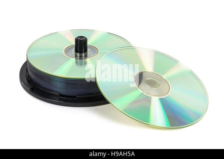 Stack of new CDs on spool isolated on white background with clipping path Stock Photo