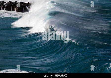 Big Ocean waves on the north shore of Oahu Hawaii at Waimea bay Stock Photo