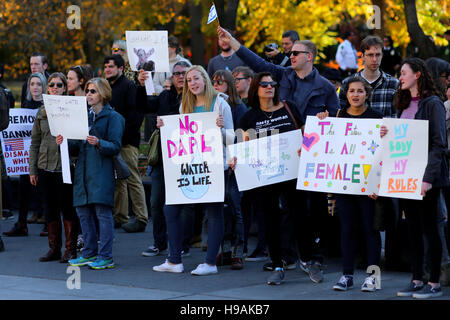 A demonstration against Trump held in Washington Square Park, New York, NY. (November 19, 2016) Stock Photo