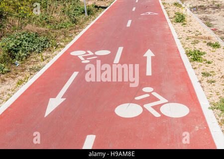 Traffic signs  drawn in the Cycleway Stock Photo