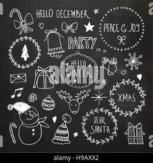 Chalkboard Christmas doodles set Stock Vector