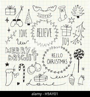 Christmas and New Year doodles collection Stock Vector