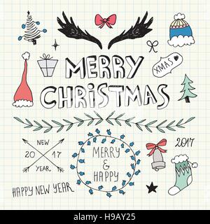 Christmas and New Year doodles collection Stock Vector