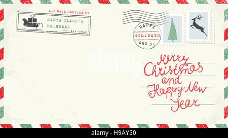 Christmas and New Year Postcard Wish Stock Vector