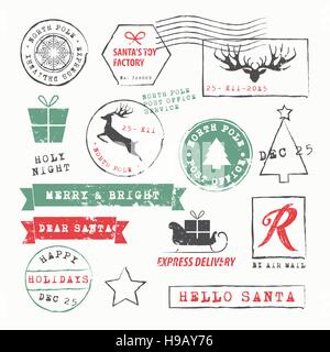 Christmas Stamps set. Vector Illustration Stock Vector