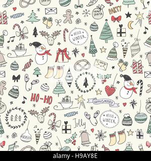 Sketchy Christmas seamless pattern Stock Vector
