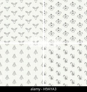 Hand Drawn Christmas Seamless Pattern Collection Stock Vector