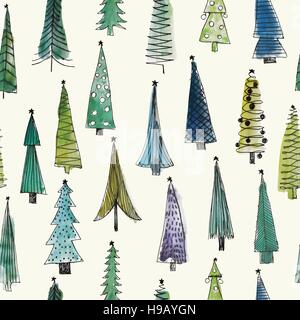 Watercolor Christmas trees/ Seamless vector pattern Stock Vector