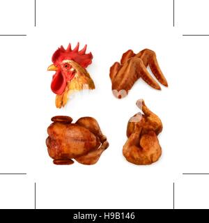 Grilled chicken, vector icon set Stock Vector