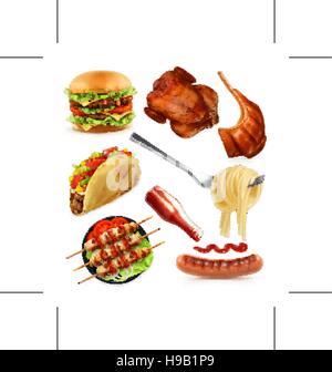 Fast food, set vector icons Stock Vector