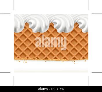 Waffles and ice cream, horizontal seamless vector pattern Stock Vector