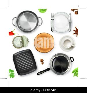 Kitchen utensils, top view vector object Stock Vector
