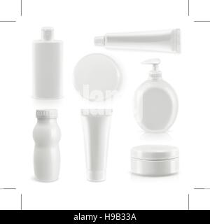 Plastic packaging, cosmetics and hygiene, vector objects set Stock Vector