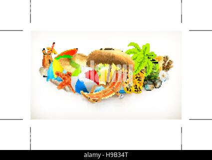 Summer, beach set, vector illustration Stock Vector
