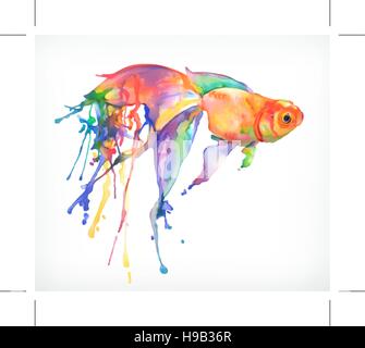 Watercolor painting, goldfish, vector illustration, isolated on a white background Stock Vector