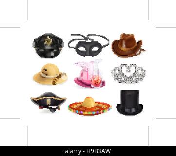 Hats set, collection of headgear, vector icons Stock Vector