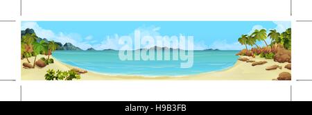 Sea panorama. Bay, tropical beach. Vector background Stock Vector
