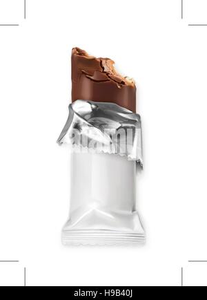 Chocolate bar, white polyethylene wrap, vector object Stock Vector