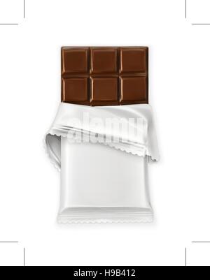 Chocolate bar, white polyethylene wrap, vector object Stock Vector