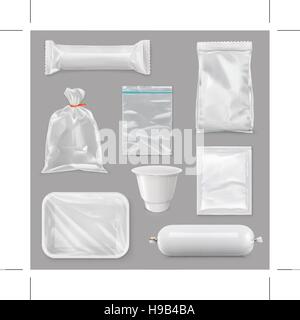 Food packaging for different snack products, design pack template for branding, merchandise, plastic retail package, sachet, packet, bag, pouch, box,  Stock Vector