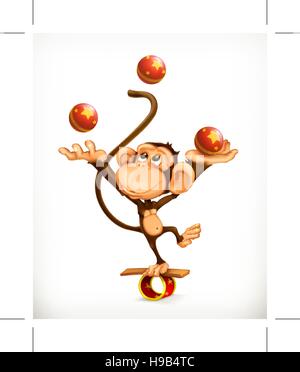 Monkey juggler, circus performer, vector character Stock Vector