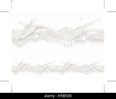 Splashes of milk, milky flow, seamless vector pattern Stock Vector