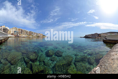 The beautiful, idyllic Marsalforn Bay in Gozo (Malta) Stock Photo