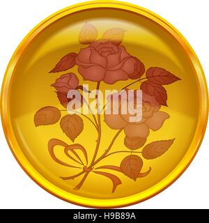 Button with sign of rose bouquet Stock Vector