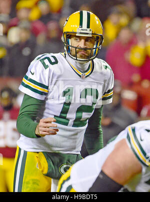 Landover, Maryland, USA. 20th Nov, 2016. Green Bay Packers quarterback Aaron Rodgers (12) calls signals during fourth quarter action against the Washington Redskins at FedEx Field in Landover, Maryland on Sunday, November 20, 2016. The Redskins won the game 42 - 24. Credit: Ron Sachs/CNP - NO WIRE SERVICE - Credit:  dpa picture alliance/Alamy Live News Stock Photo