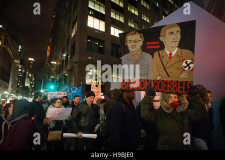 New York, USA. 20th November, 2016. Several hundred people march in mid-town East to protest Trump appointed chief strategist Stephen Bannon while he is meeting with the Zionist Organization of America in New York. Credit:  Alessandro Vecchi/Alamy Live News Stock Photo