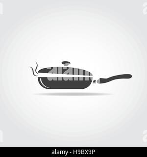 Black icon of hot cooking pan with steam. Stock Vector