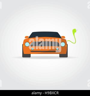 Flat illustration. Sport cars front view. Charger and plug. Stock Vector