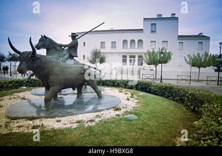 France, Camargue, Saintes Maries de la Mer, Monument of Guardian on Camargue Horse and Bull Stock Photo