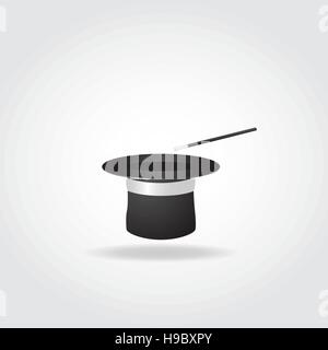 Magic hat with with magic wand on white background. Stock Vector