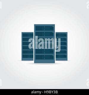 Server room. Three dark blue servers with lights. Stock Vector