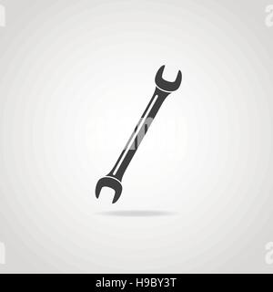 Black icon of open-end builder wrench. Stock Vector