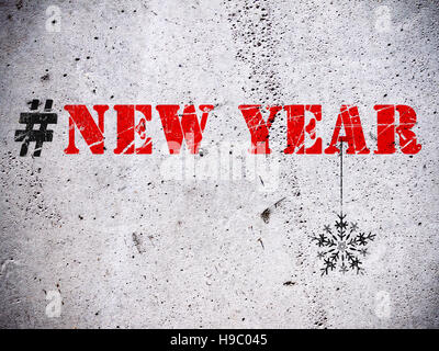 New Year hash tag rubber stamp on grunge concrete wall illustration Stock Photo