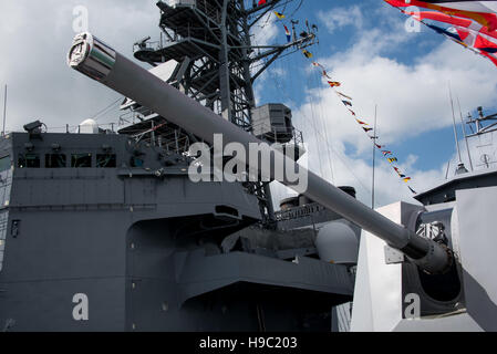 big gun cannon on warship Stock Photo