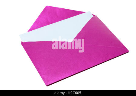 Gold envelope white a white sheet of paper inside isolated on white background Stock Photo