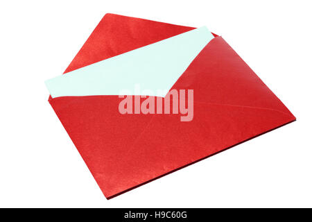 Gold envelope white a white sheet of paper inside isolated on white background Stock Photo